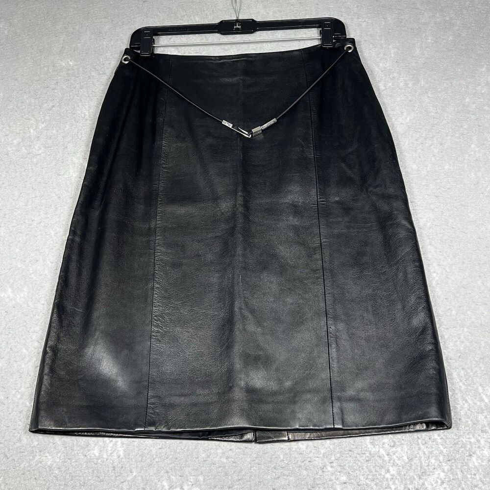 Prada Skirt Womens Size 44 Black Pencil Leather Belted Made In Italy